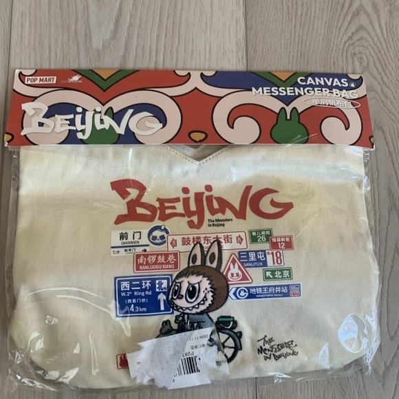 Popmart Labubu Beijing Tote Bag New Canvas Cream - Picture 2 of 10